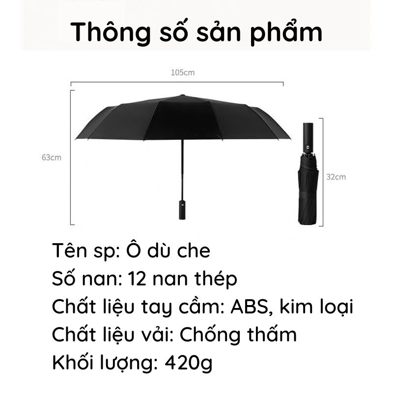 Ô dù cao cấp 12 nan che mưa nắng tự động đóng mở 2 chiều 2 lớp chống tia UV - M2