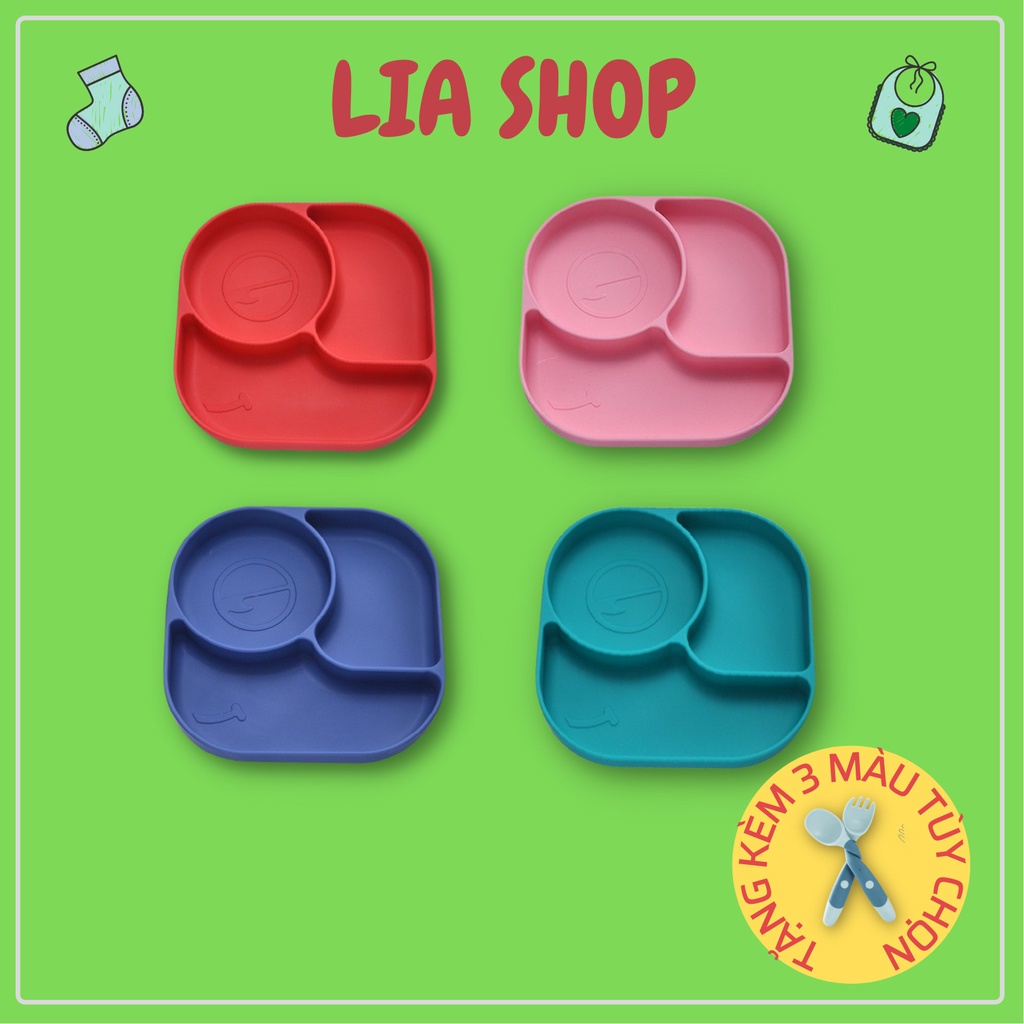 Bộ bát ăn dặm cho bé, bộ khay ăn dặm silicone cao cấp kèm thìa báo nóng, chất liệu silicon sạch an toàn, có đế chống đổ