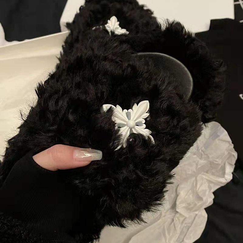 Dép Bông Quai Chéo Màu Đen Đế Phẳng Dày Thoải Mái Thời Trang Mới 2022 Cho Nữ