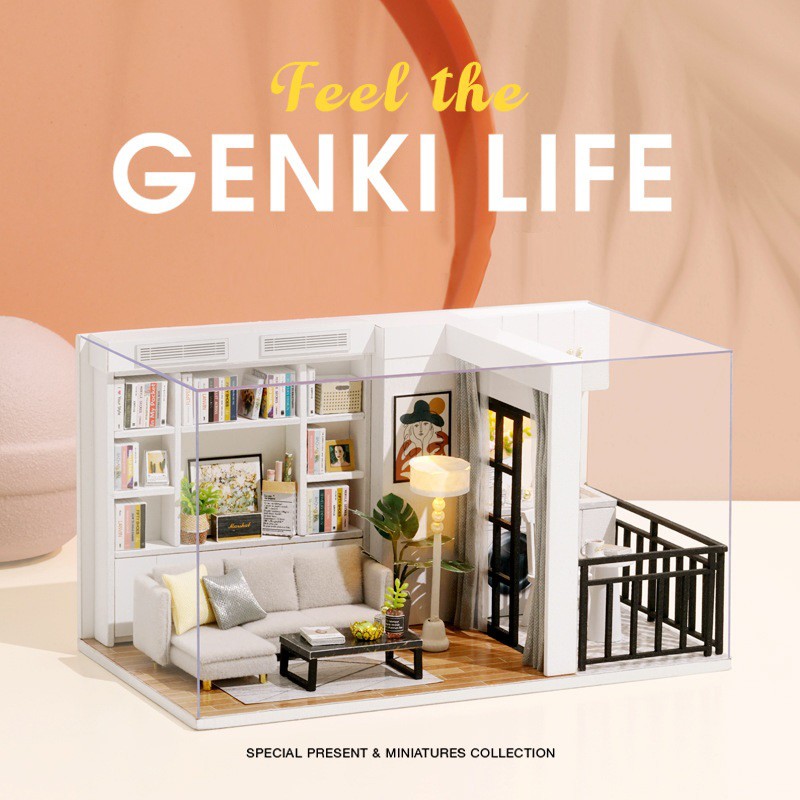 Mô hình nhà DIY Doll House Feel the Genki Life Kèm Mica Chống bụi, Bộ dụng cụ và Keo dán