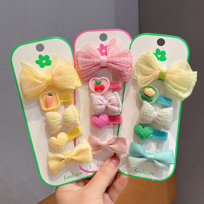 Bộ 5 Kẹp Tóc Bằng Satin Họa Tiết Hoa Thời Trang Chất Lượng Cao Cho Bé Gái