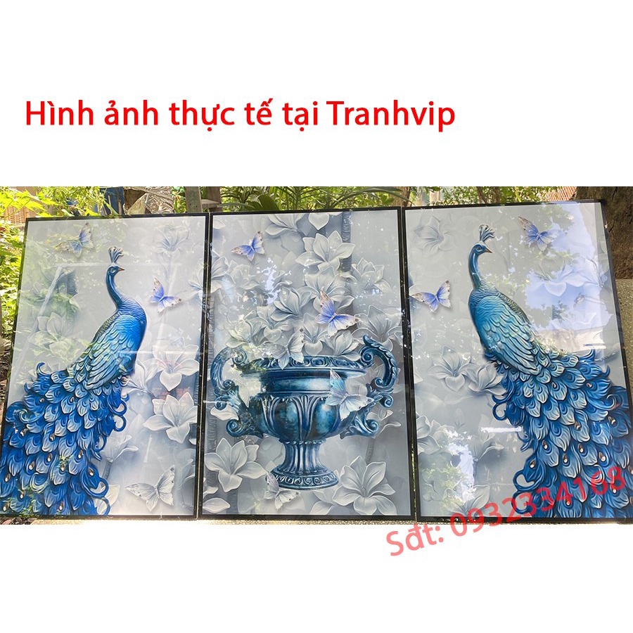 Tranh Treo Tường Đôi Chim Công - Tranh Phong Thủy Mừng Tân Gia Laminate Tráng Gương