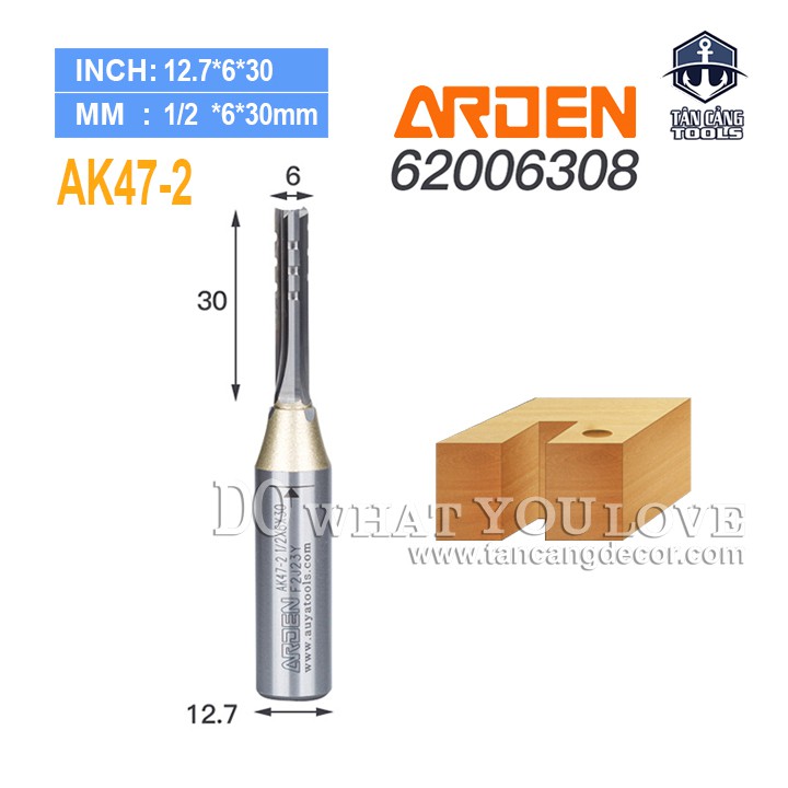 Mũi Router CNC AK47-2 Arden 6 x 30 mm Cốt 12.7 mm