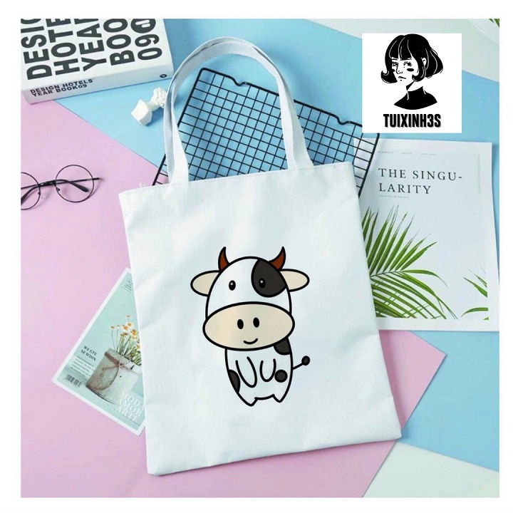 Túi Vải Canvas Đựng Sách Học Sinh Đeo Ngang Thêu Chữ Phong Cách Hàn Quốc