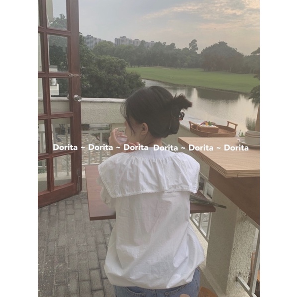 Áo sơ mi voan tơ 2 lớp cổ bèo, Áo sơ mi voan tay bồng cúc ngọc - Dorita Boutique | BigBuy360 - bigbuy360.vn