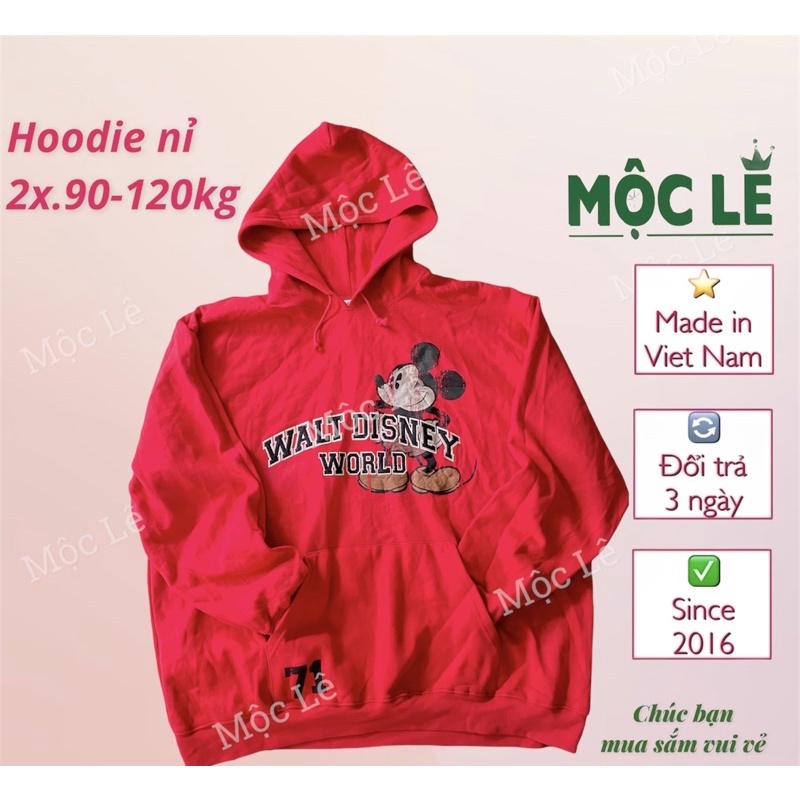 Áo hoodie nỉ bigsize vnxk đỏ micky mouse