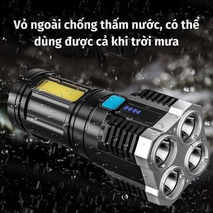 Đèn Pin Cầm Tay Chiếu Xa Siêu Sáng 4 Bóng 4 Chế Độ Sạc USB, Đèn Pin Led, Du Lịch Hot 2022