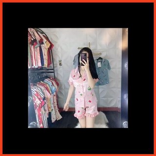 Bộ pijama lụa gấm quần đùi in 3d họa tiết cực xinh