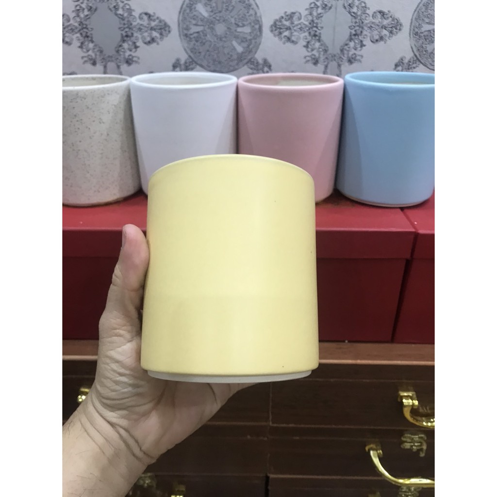 [10cm*11cm] Chậu trồng cây cảnh - Sen Đá - Xương Rồng - Hoa nhỏ - Kiểu vành TRỤ TRÒN - MS151, gốm Sứ Bát Tràng.