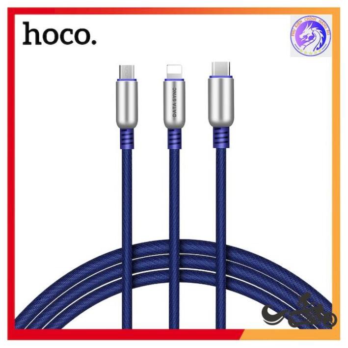 CÁP SẠC NHANH CHÍNH HÃNG HOCO U17 3 ĐẦU LIGHTNING, MICRO, TYPE-C DÀI 1M5