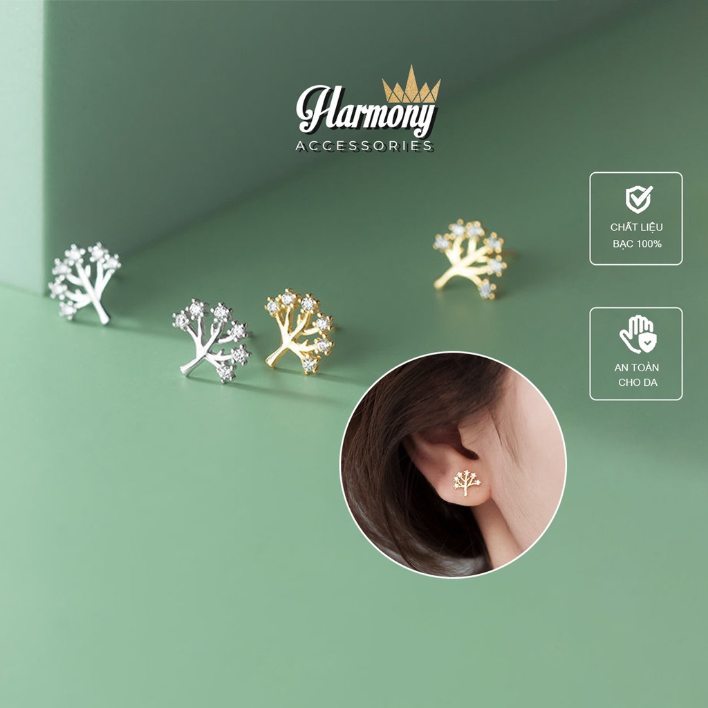 Khuyên tai nữ bạc mạ vàng đính đá hình cây mẫu mới trẻ trung The Tree | HARMONY ACCESSORIES K82