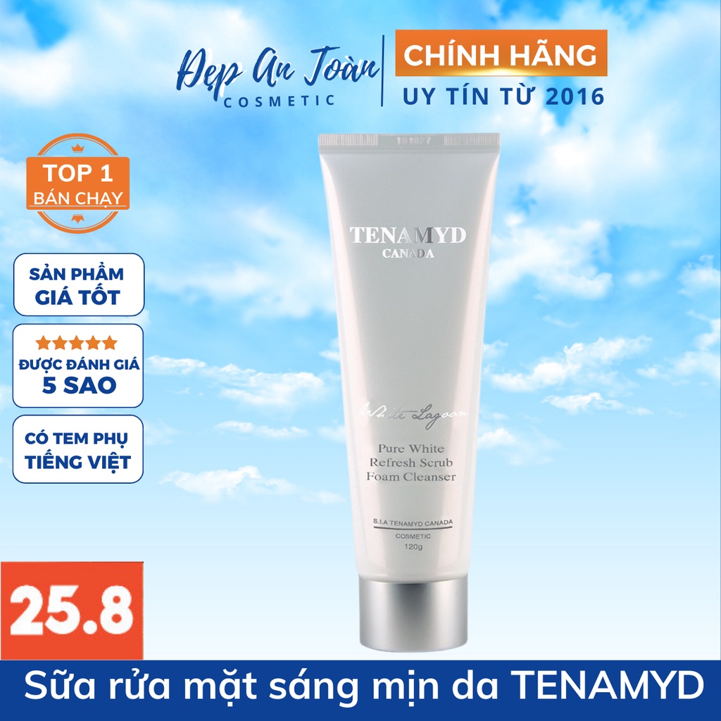 Sữa rửa mặt có hạt sáng mịn da White Lagoon Tenamyd Canada - Pure White Refresh Scrub