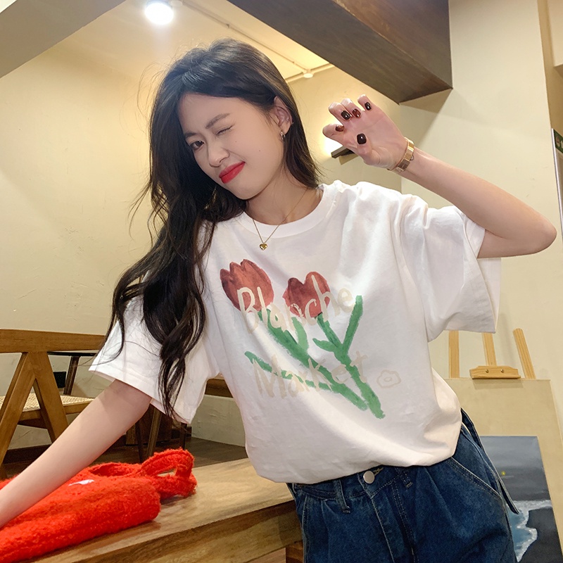 Áo thun SUXI tay ngắn cổ tròn dáng rộng thời trang mùa hè cho nữ