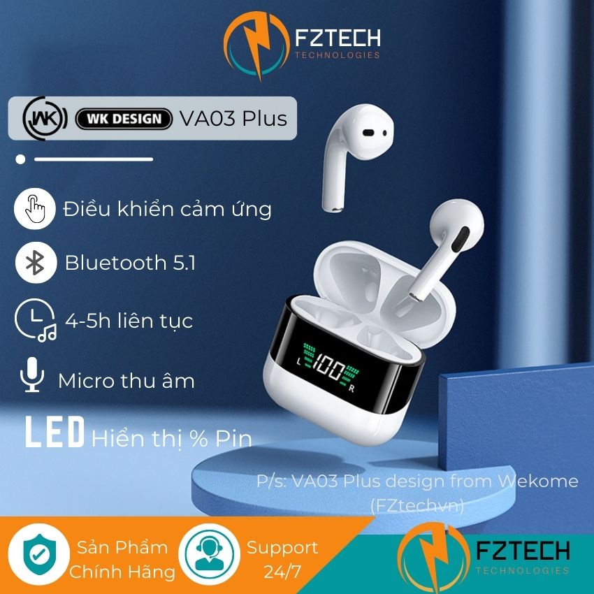 Tai Nghe Bluetooth Không Dây Remax VA03 FZTECHVN Tai Nghe True Wireless TWS Chính Hãng Nhét Tai Âm Thanh Hifi Sống Động