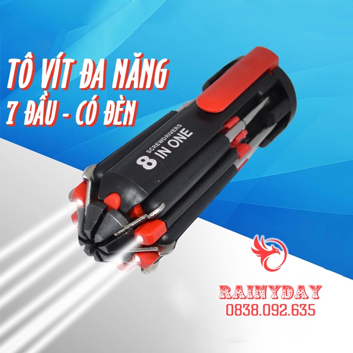 Tua vít tô vít đa năng mini tuốc nơ vít có đèn nhiều đầu 2 & 4 cạnh nhỏ sửa kính điện thoại laptop