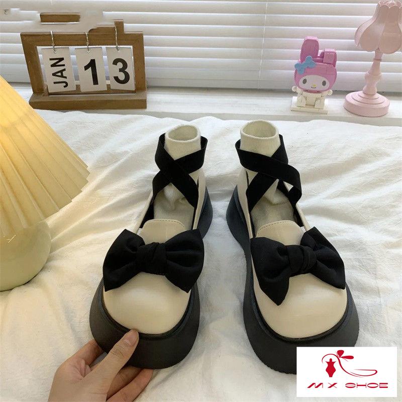 M & X ~  Giày Mary Jane Da Đế Dày Thiết Kế Mũi To Phong Cách Mới 2022