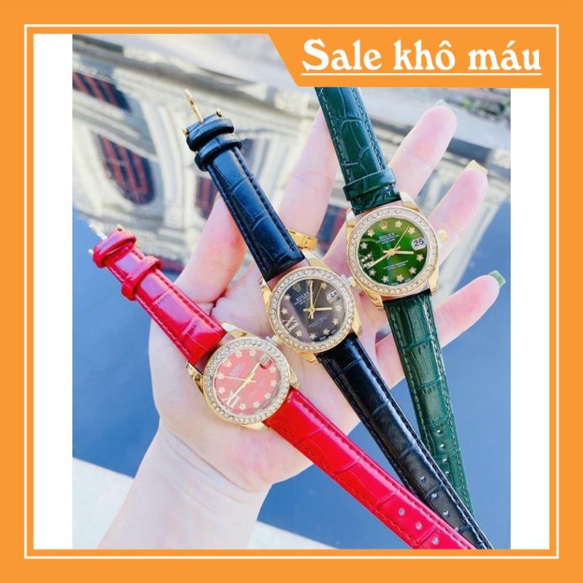 Đồng hồ nữ Rolex viền đá - dây da cao cấp mềm đẹp chống nước - bảo hành 28 tháng....