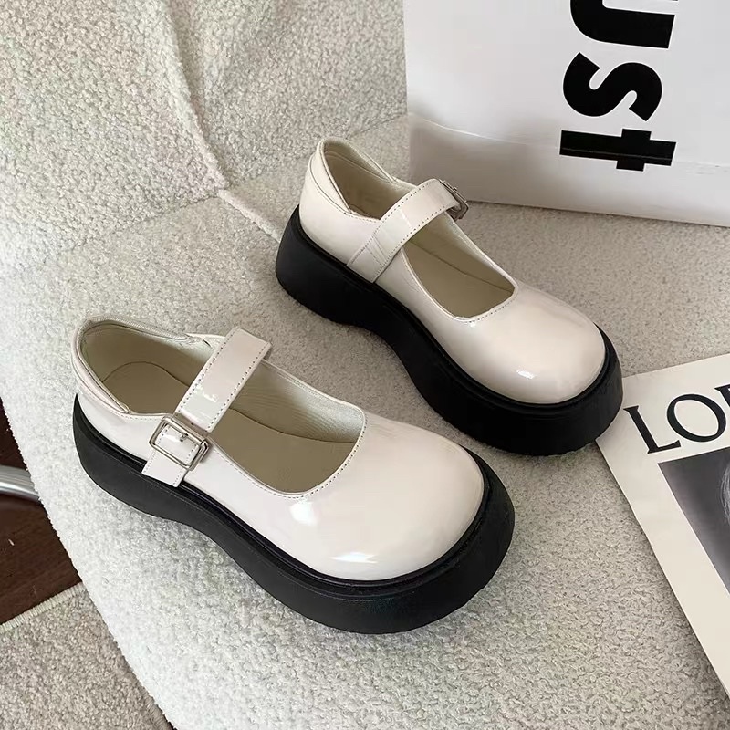 N42 Giày búp bê OXFORD búp bê Lolita ulzzang mũi tròn độn đế đen cao siu nữ tính giá rẻ