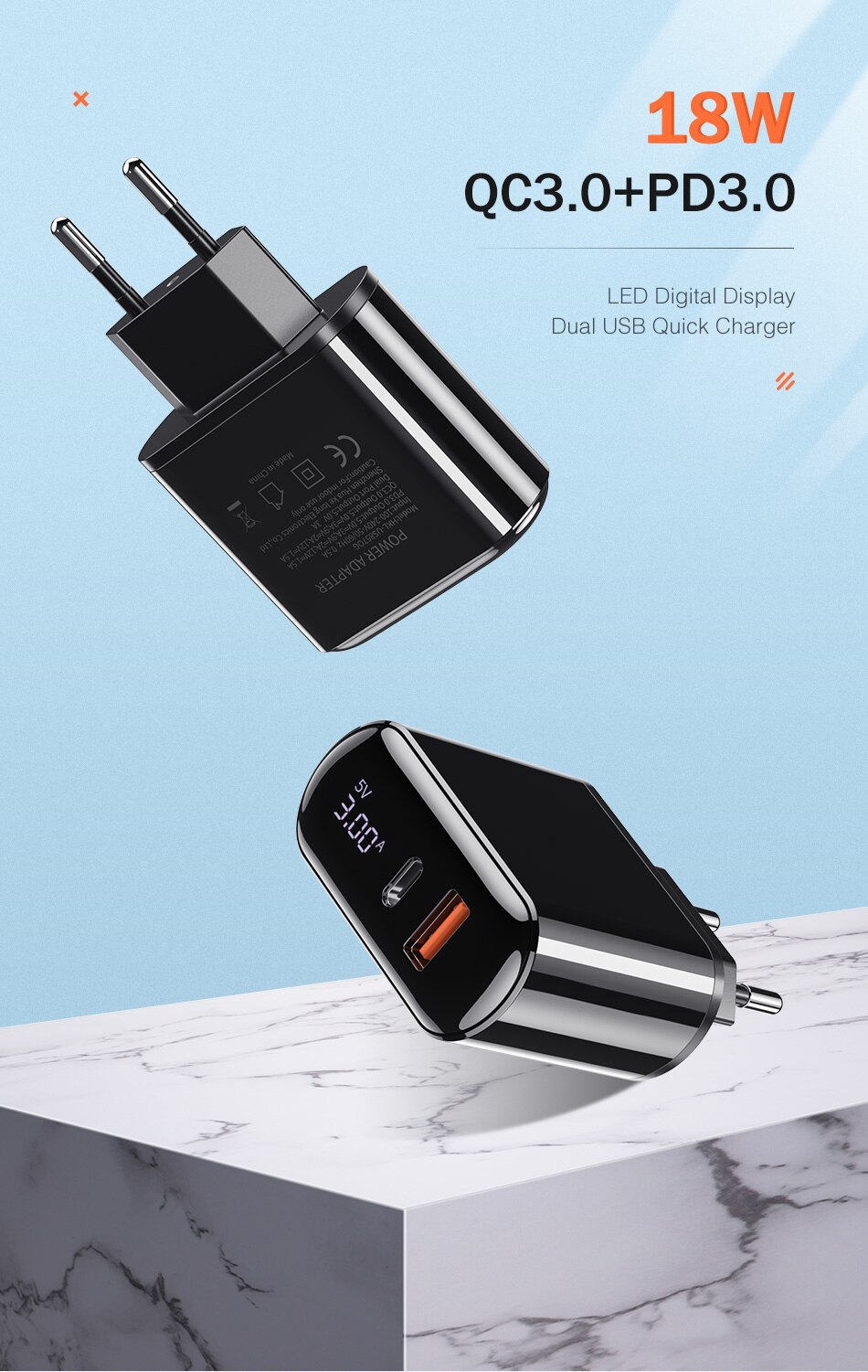 Cốc Sạc Nhanh YKZ YK-CH005 QC 3.0 PD USB 3.0 Có Đèn LED Dành Cho Điện Thoại iPhone Xiaomi Samsung Huawei