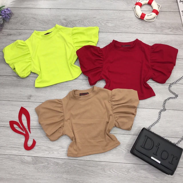 Áo thun kiểu tay bồng croptop
