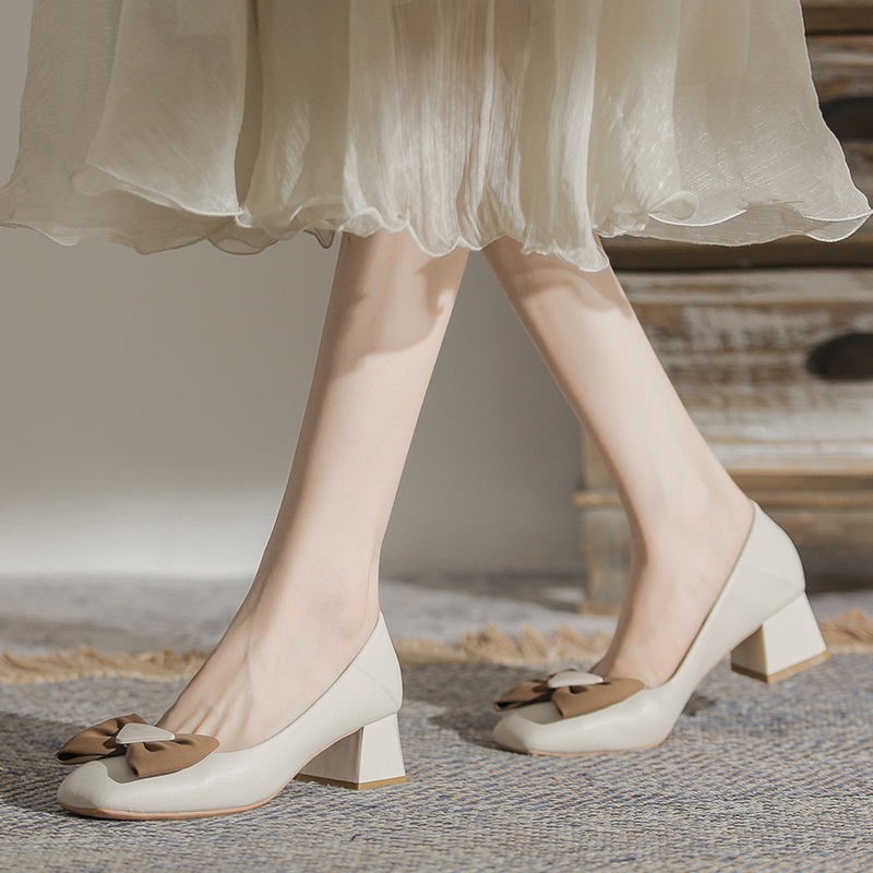 Giày Cao Gót Da Mềm Mũi Vuông Thoải Mái Phong Cách Hàn Quốc Cho Nữ Size 34-40