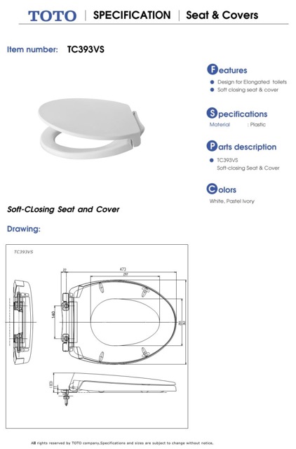Nắp Bồn Cầu TOTO TC393VS, Bảo Hành Chính Hãng 02 năm gắn vừa tất cả các bồn cầu toto hiện nay