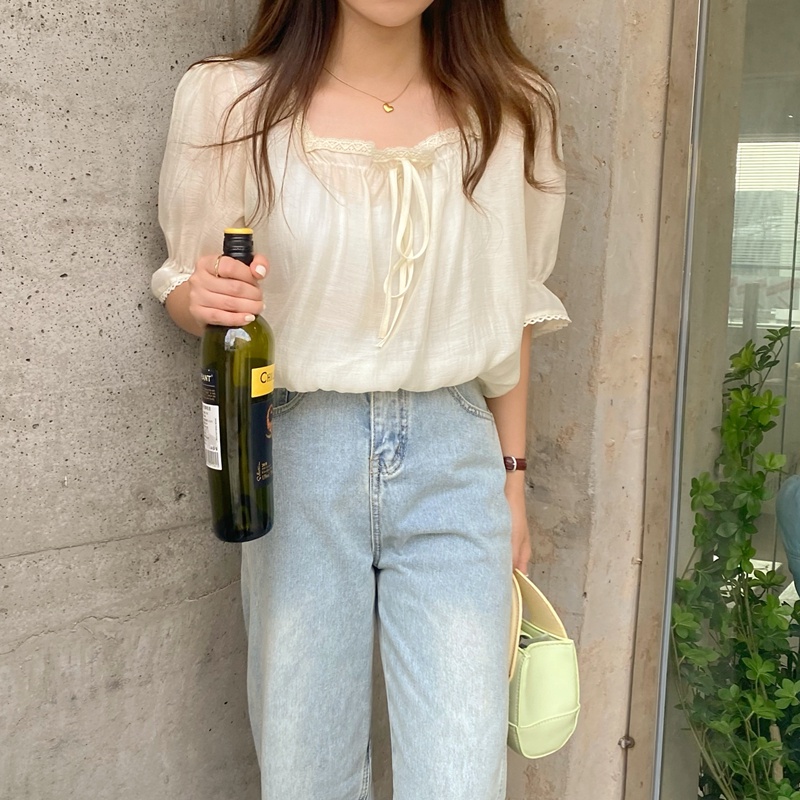 SUXI Áo Sơ Mi Ngắn Tay Cổ Vuông Màu Sắc Đơn Giản Dành Cho Nữ