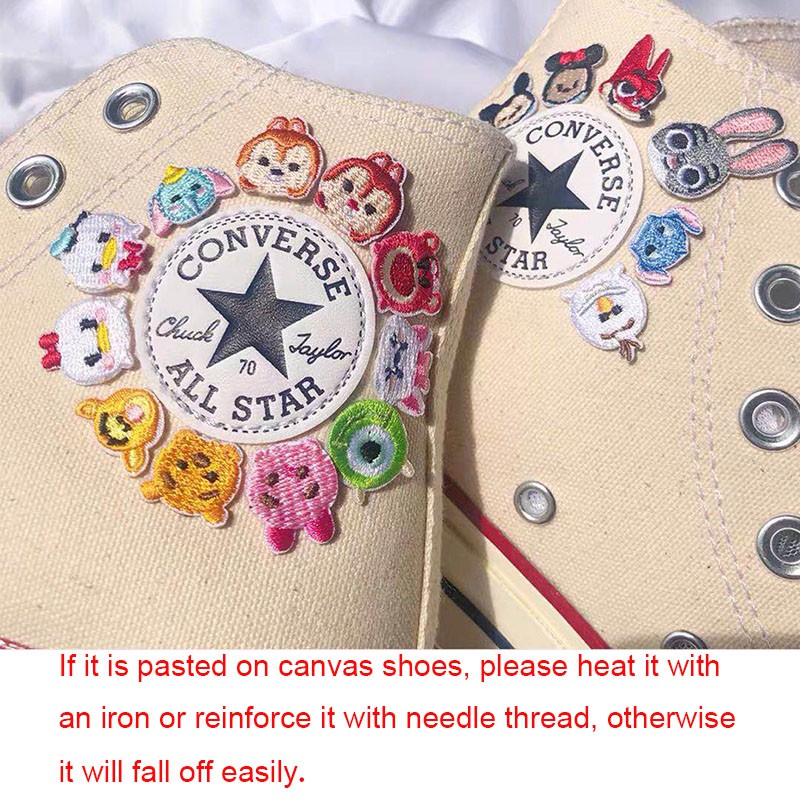 Bộ miếng dán trang trí giày bằng vải thêu họa tiết hình gấu pooh/chuột dễ thương