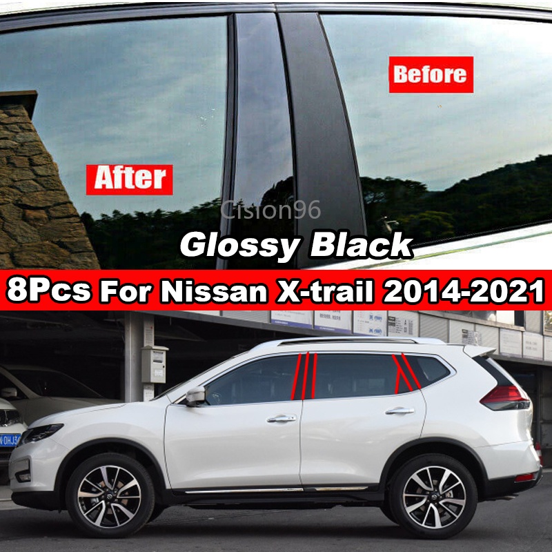 8Pcs Glossy Black/Carbon Fiber Car Door Window Center BC Pillar Post Cover Trim Molding Sticker For Nissan X-Trail Xtrail T32 2014-2021