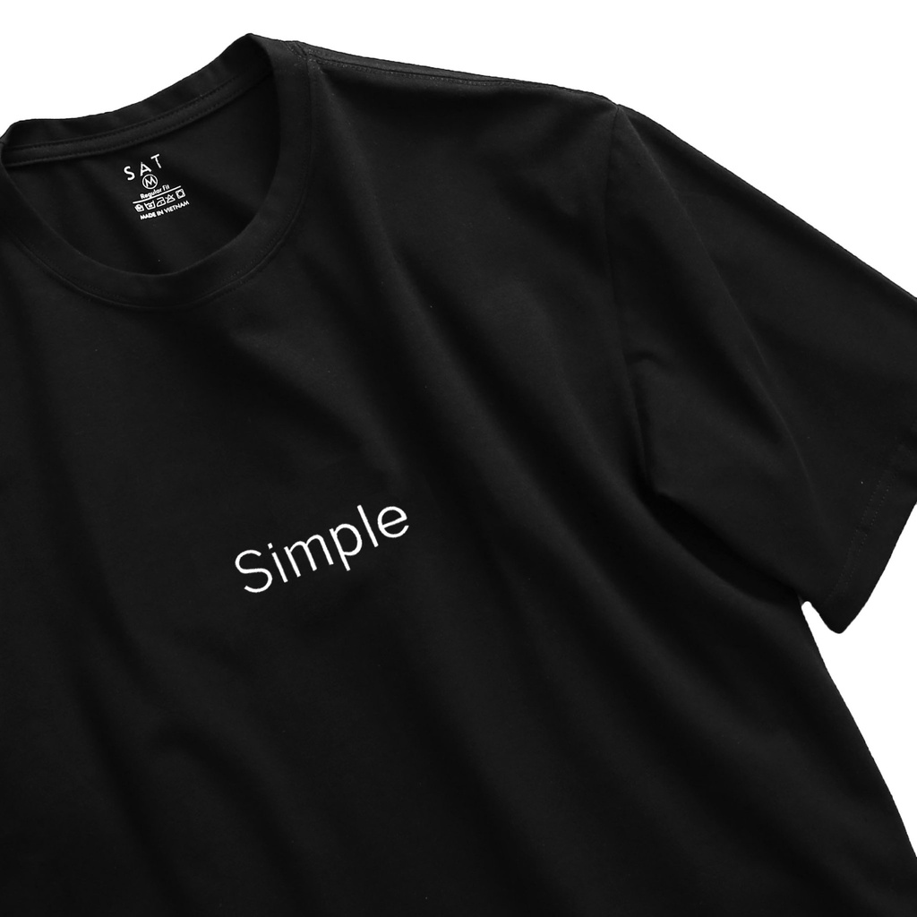 Áo thun trơn, tshirt thêu chữ simple cổ tròn SAT SP-07 unisex, vải cotton mềm mịn, dày dặn, trẻ trung chuẩn form