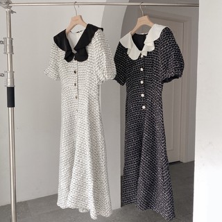 Váy dạ tweed nữ ngắn tay DT