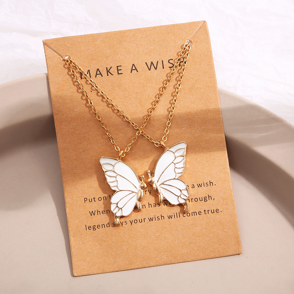 Set 2 Vòng cổ Tình Bạn Mặt Bướm Tráng Men Phong Cách Boho