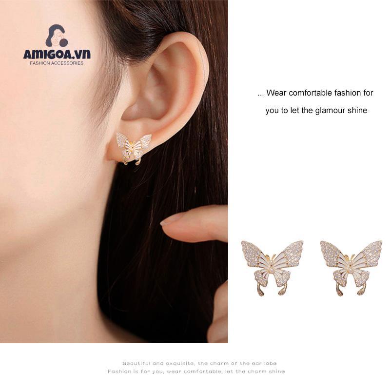 Bông Tai Hình Bướm Đính Đá Zircon Ngọt Ngào Cao Cấp Cho Nữ