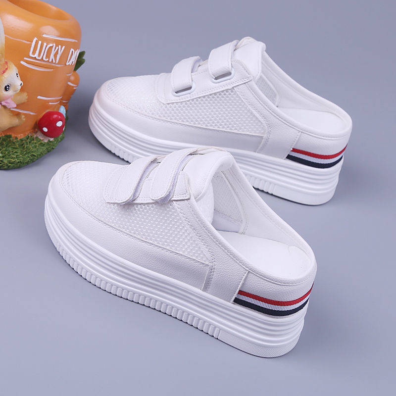 Dép Bít Mũi Đế Dày Tăng Chiều Cao Phối Lưới Thoáng Khí Thời Trang Hè Thu Phong Cách