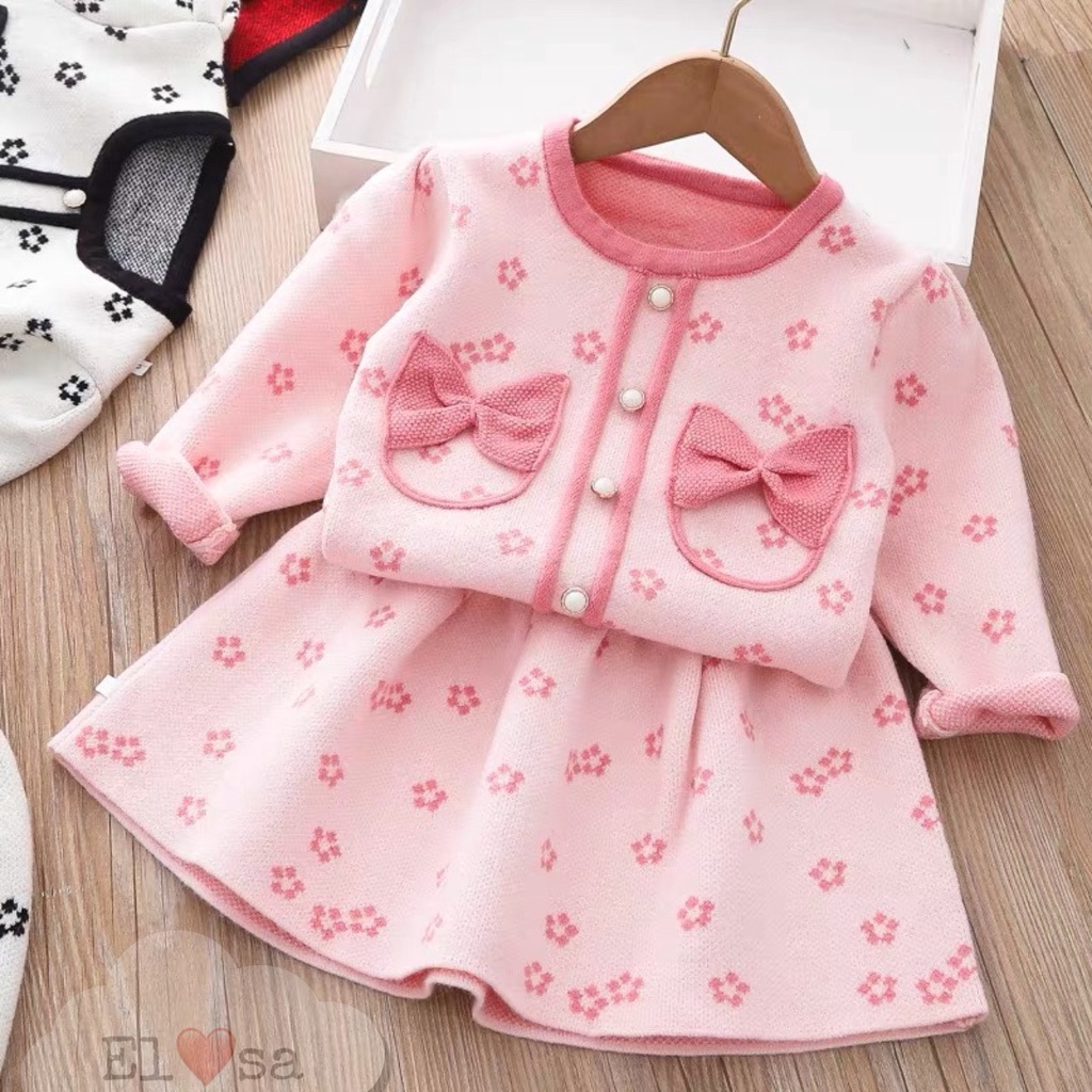 Váy bé gái - Set Áo Len Hoa Nhí kèm chân váy siêu xinh cho bé gái 1 - 7 Tuổi