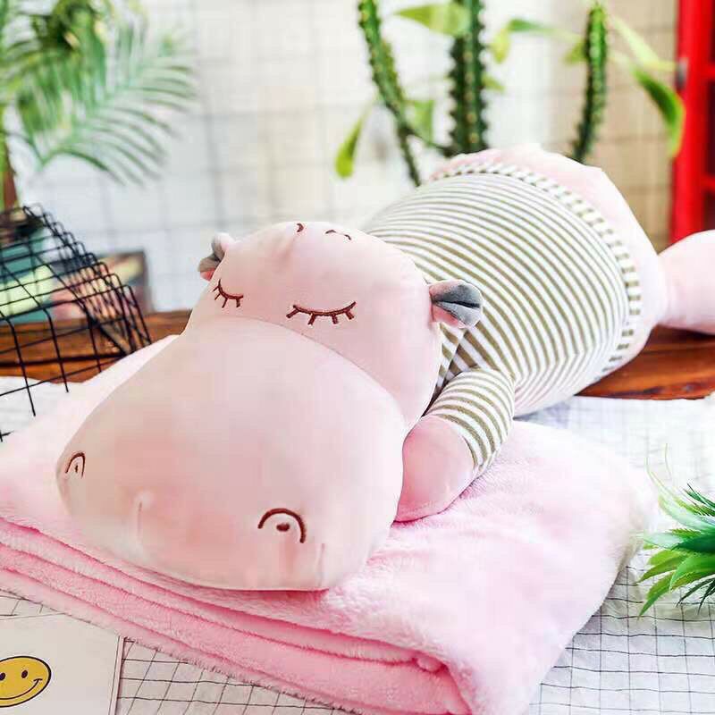 Gối mền 3in1 Voi, Hà mã 70cm, chăn gối văn phòng