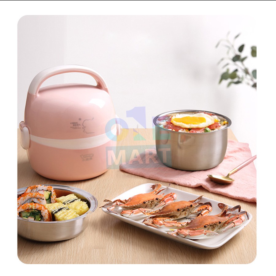 Hộp cơm cắm điện 2 tầng Lotor hâm nóng giữ nhiệt Inox 304, Hộp cơm văn phòng cho 1-2 người ăn