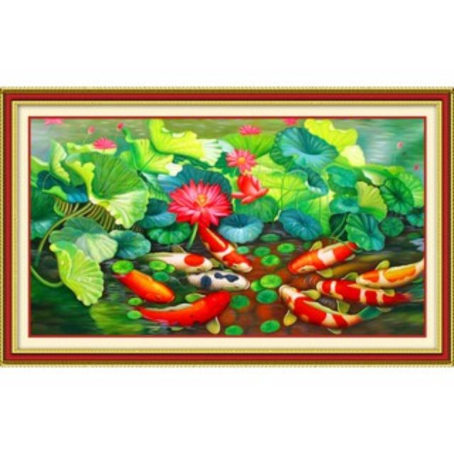 Tranh thêu cửu ngư quần hội  H2164  (100x60)