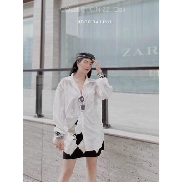[RẺ VÔ ĐỊCH] Áo sơ mi Dior chữ thêu nổi tay bo một màu trắng