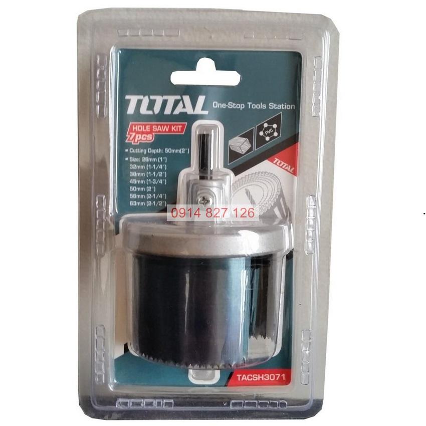Bộ mũi khoét lỗ gỗ 7 chi tiết TOTAL TACSH3071 chất liệu thép đk lỗ khoét 26-32-38-45-50-56-63mm, Bh 6 tháng
