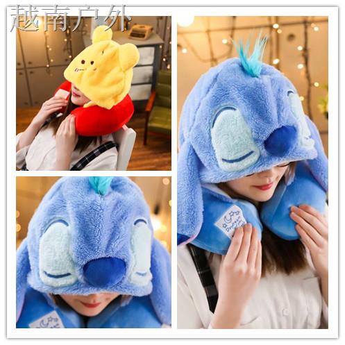 Gối Kê Cổ Hình Chữ U Có Mũ Trùm Đầu Hình Nhân Vật Hoạt Hình Stitch