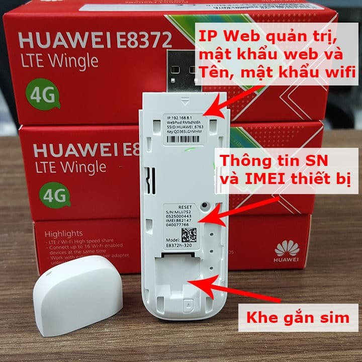 Bộ USB Phát Wifi 3G/4G Huawei E8372h-320. Tốc độ 150Mbps. Hỗ Trợ 16 User. Có IPv6. hàng mới chính hãng