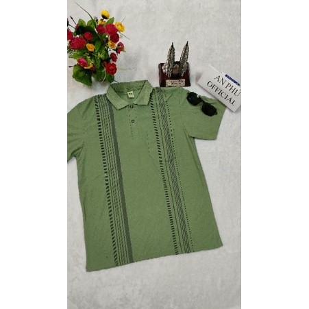 AP26 Áo thun trung niên cotton táo sọc có cổ tay ngắn vải mềm mát thấm hút mồ hôi