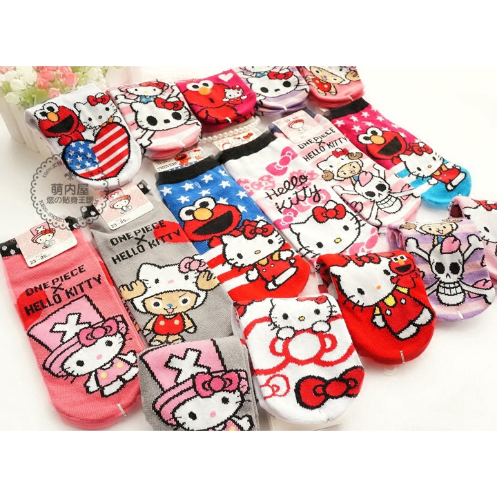 Hello kitty Vớ cotton Cổ Thấp In Họa Tiết Hoạt Hình sesame street / elmo Dễ Thương Thời Trang Cho Nữ