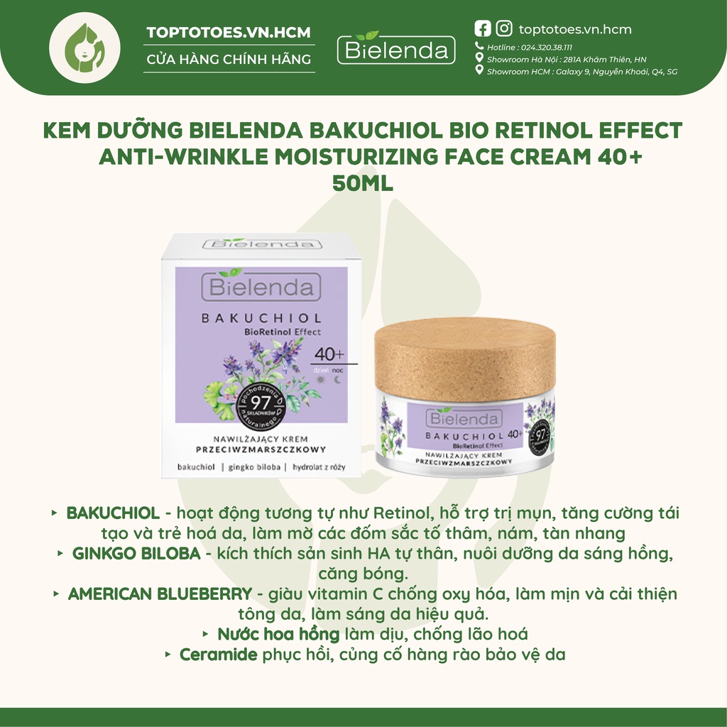 Kem dưỡng Bielenda Bakuchiol Bio Retinol Effect Anti-wrinkle Moisturizing 40+ dưỡng ẩm, làm sáng và trẻ hóa da