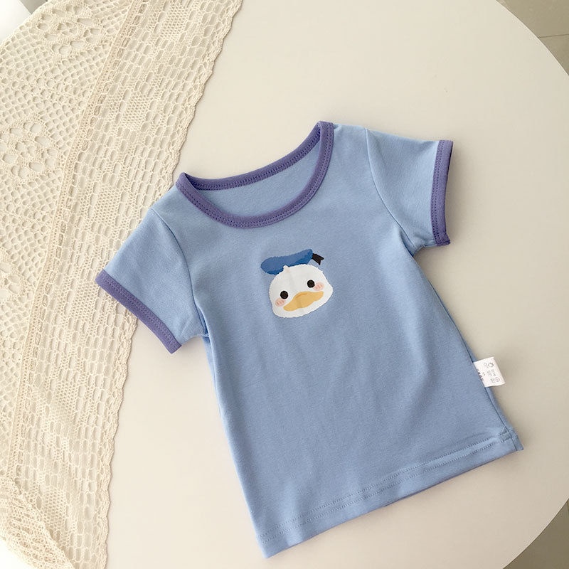 Áo Thun Ngắn Tay Cổ Tròn Họa Tiết Hoạt Hình Thời Trang Mùa Hè Hàn Quốc Cho Trẻ Em