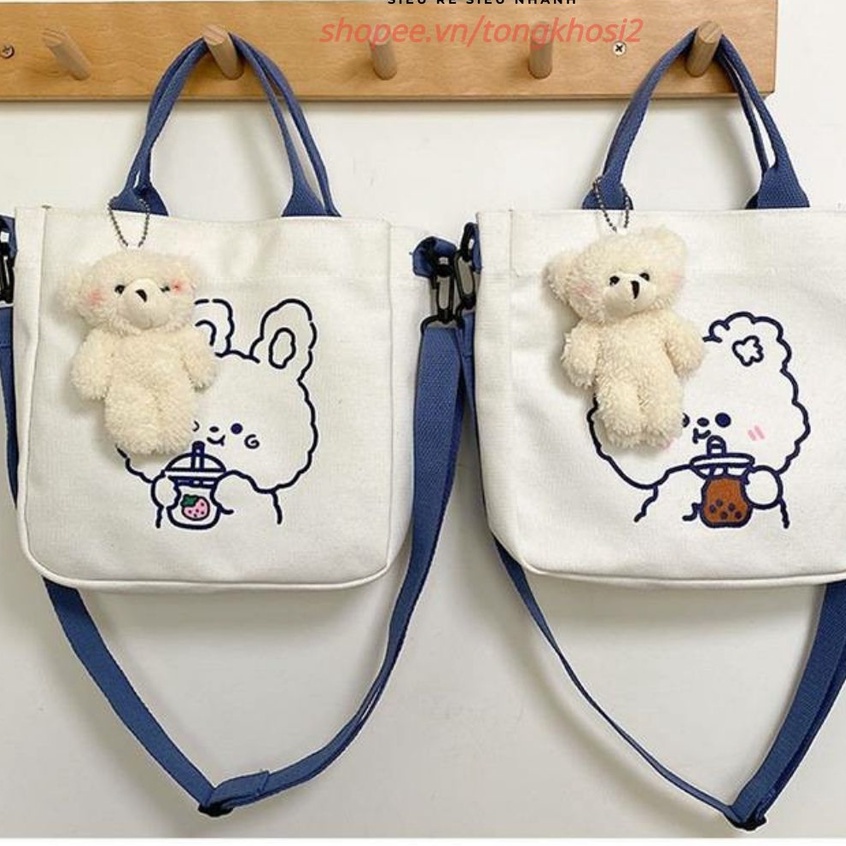 Túi vải tote đeo chéo hàn quốc vải canvas in hình thổ cẩm , túi xách nữ đi biển phong cách Hàn Quốc cực xinh