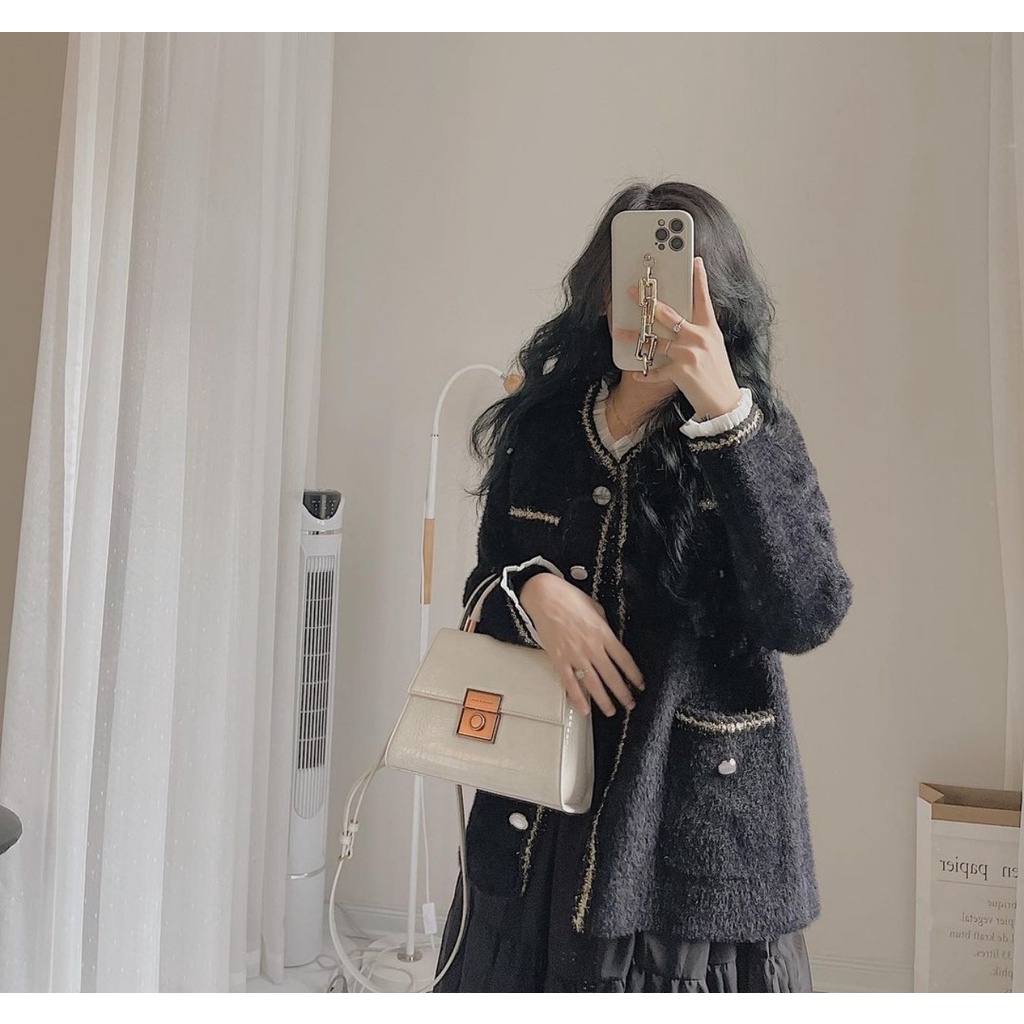 Áo Khoác Dạ Len - Áo cadigan len nữ phối ren Daski Quảng Châu