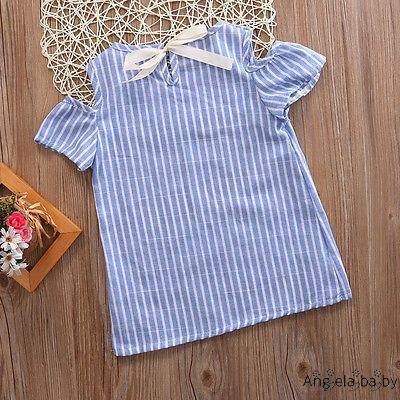 Aba-kids Bé Gái Quần Áo Mùa Hè Sọc Xanh Nơ Đầm Sundress