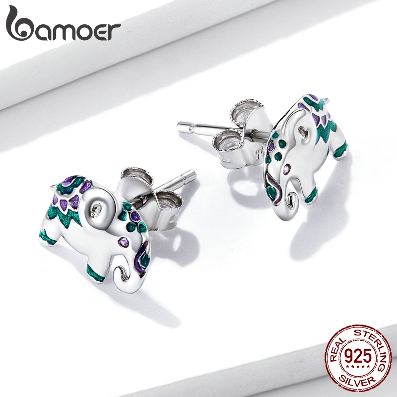 Đôi bông tai BAMOER BSE585 bằng bạc 925 hình con voi thời trang cho nữ